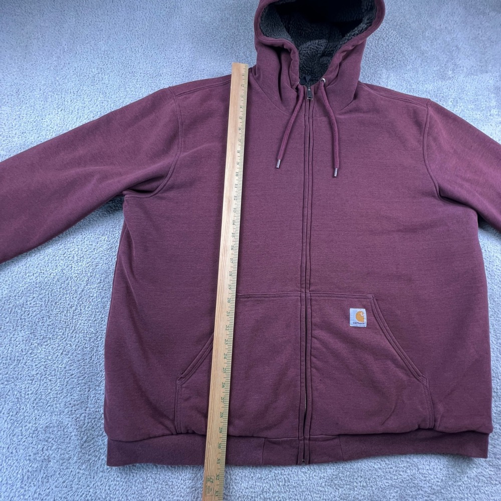 Carhartt Sherpa Lined Hoodie Mens 2XL Tall Burgundy Full Zip Workwear Sweatshirt - Picture 12 of 16